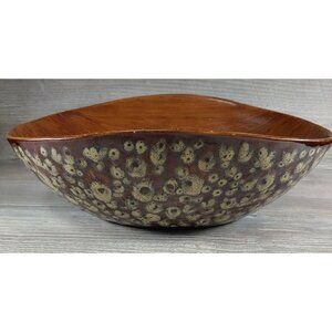 Glazed Ceramic Bowl Oval Swoop Shape Hand Painted Decorative Dish Raised Dots